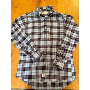Onward Reserve Flannel Button Down Shirt Mens Medium Light Blue Plaid Brown
